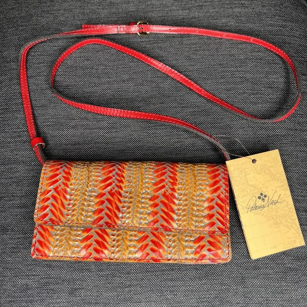Patricia Nash NWT Balloi Wicker Embossed Crossbody Convertible Bag Red Yellow